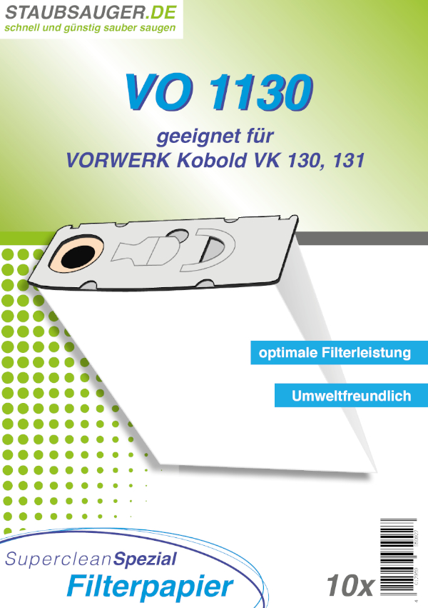 10 Staubsaugerbeutel geeignet für Vorwerk Kobold VK 130, VK 131, VK 131sc